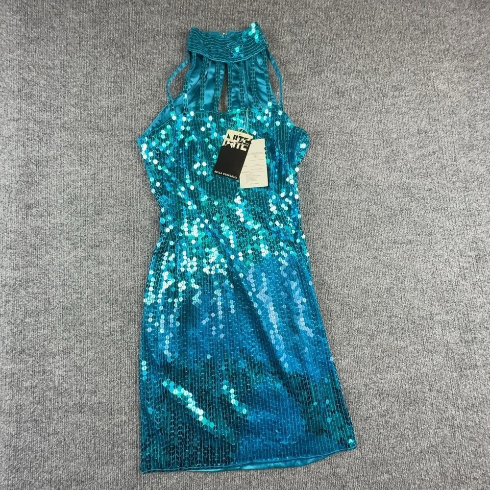 Niteline Dress Womens 6 Turquoise Sequin Halter Bodycon Mini Party Cocktail